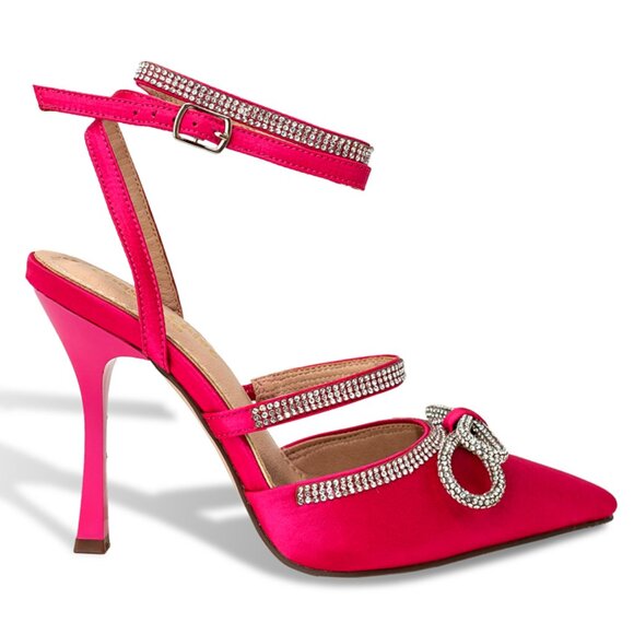 Women’s Rhinestone Embellished Pointed Toe Heels with Ankle Straps - Picture 2 of 4